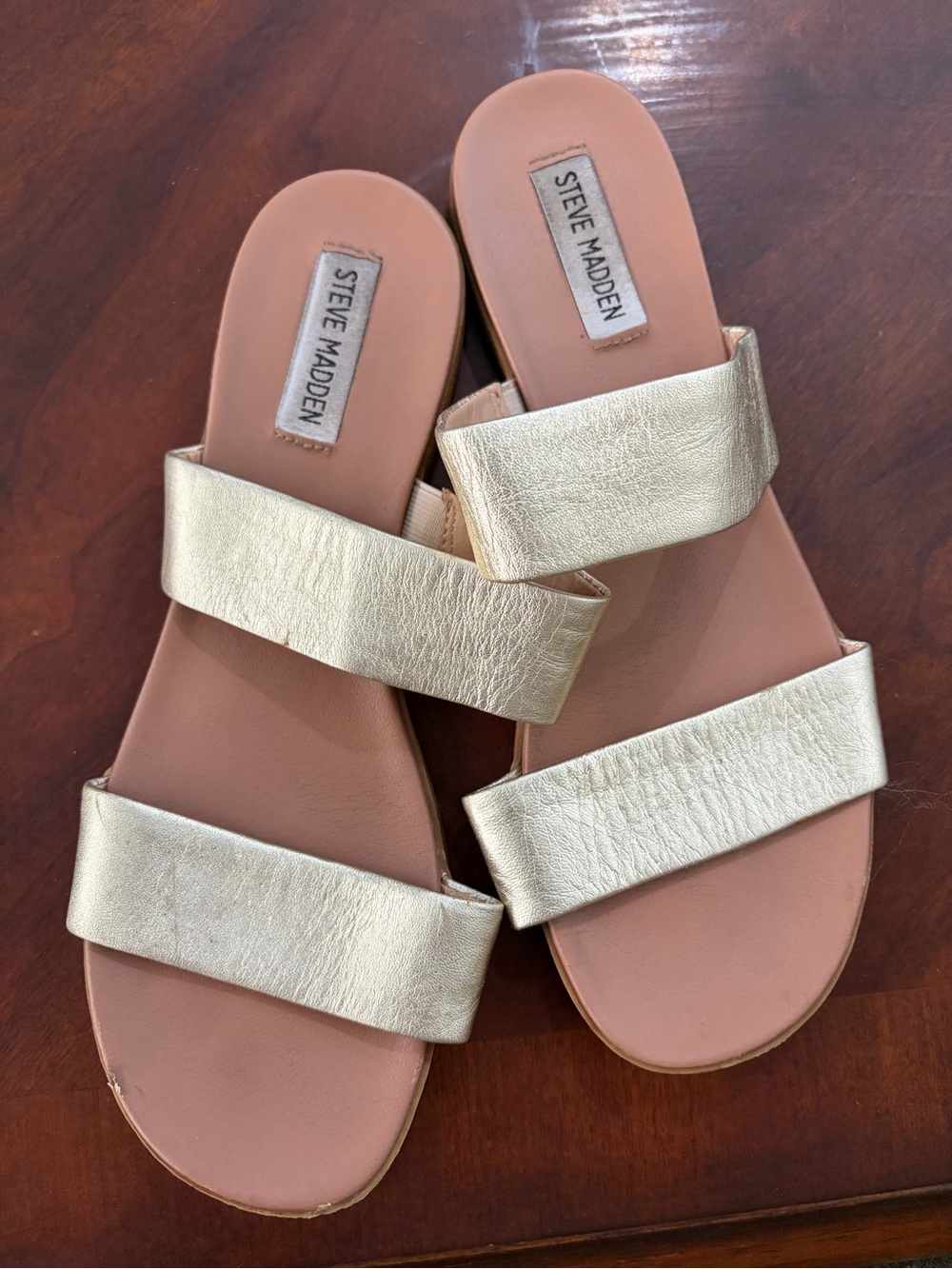 Steve Madden Metallic Gold Double-Strap Slide Sandals